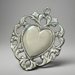 Sterling Silver Heart Pendant Filigree Scrollwork Romantic Vintage Style